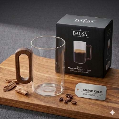 BALSA 300ML AKASYA KULPLU KUPA*36