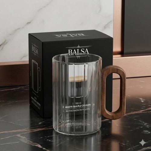 BALSA 300 ML AKASYA KULPLU ÇİZGİLİ KUPA*