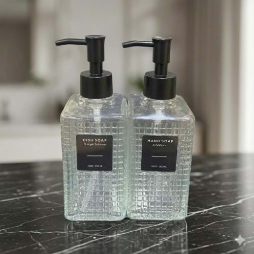 BURAK 2 Lİ CAM SIVI SABUNLUK ŞEFFAF 350 ML *24