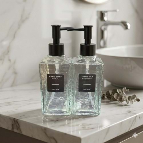 BURAK 2 Lİ CAM SIVI SABUNLUK ŞEFFAF 350 ML*24