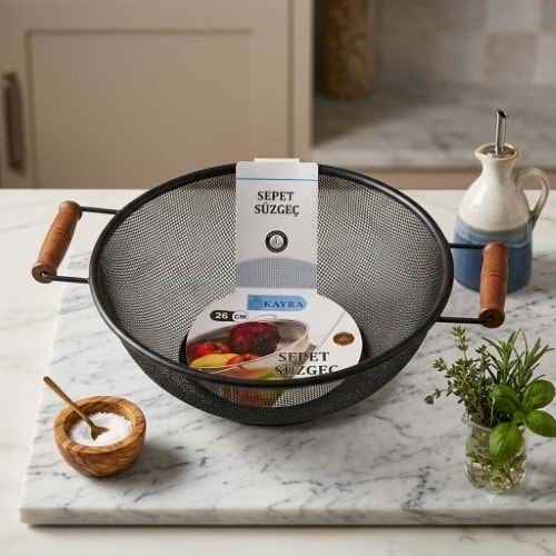 BAY HOME 26 CM AHŞAP SAPLI SİYAH SÜZGEÇ *72