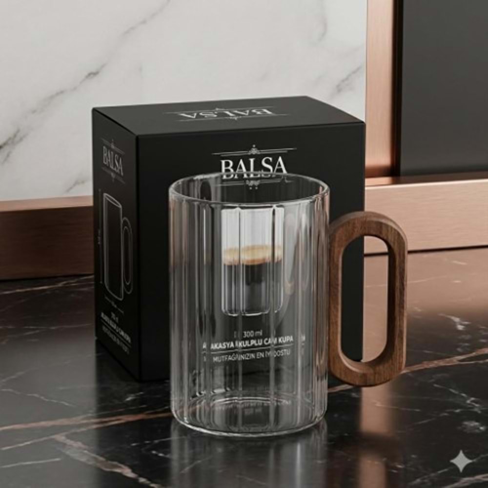 BALSA 300 ML AKASYA KULPLU ÇİZGİLİ KUPA*