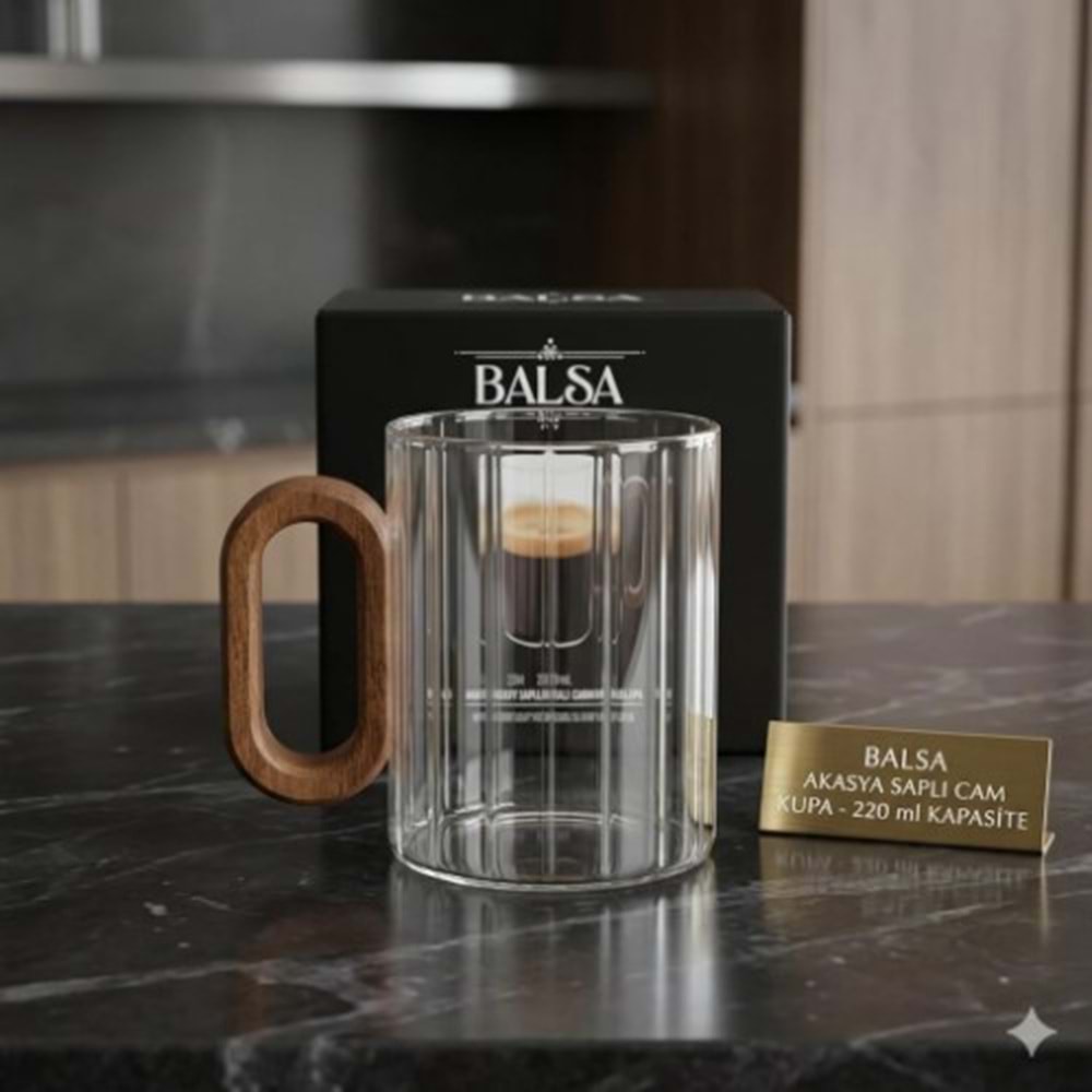 BALSA 220 ML AKASYA KULPLU ÇİZGİLİ KUPA