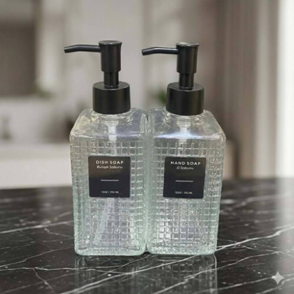 BURAK 2 Lİ CAM SIVI SABUNLUK ŞEFFAF 350 ML *24