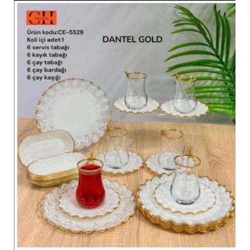 CEBE 30 PARÇA KAHVALTI VE SUNUM SETİ DANTEL GOLD *5
