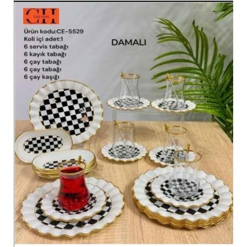 CEBE 30 PARÇA KAHVALTI VE SUNUM SETİ DAMALI
