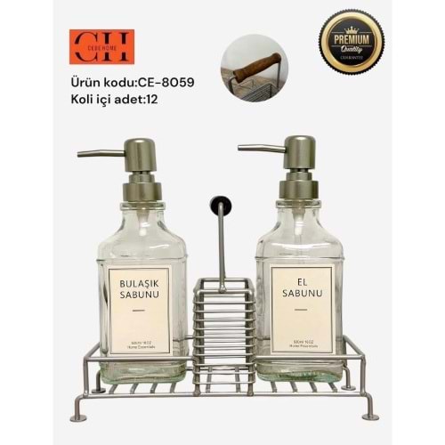 CEBEHOME METAL STANTLI 2 Lİ CAM SIVI SABUNLUK *12