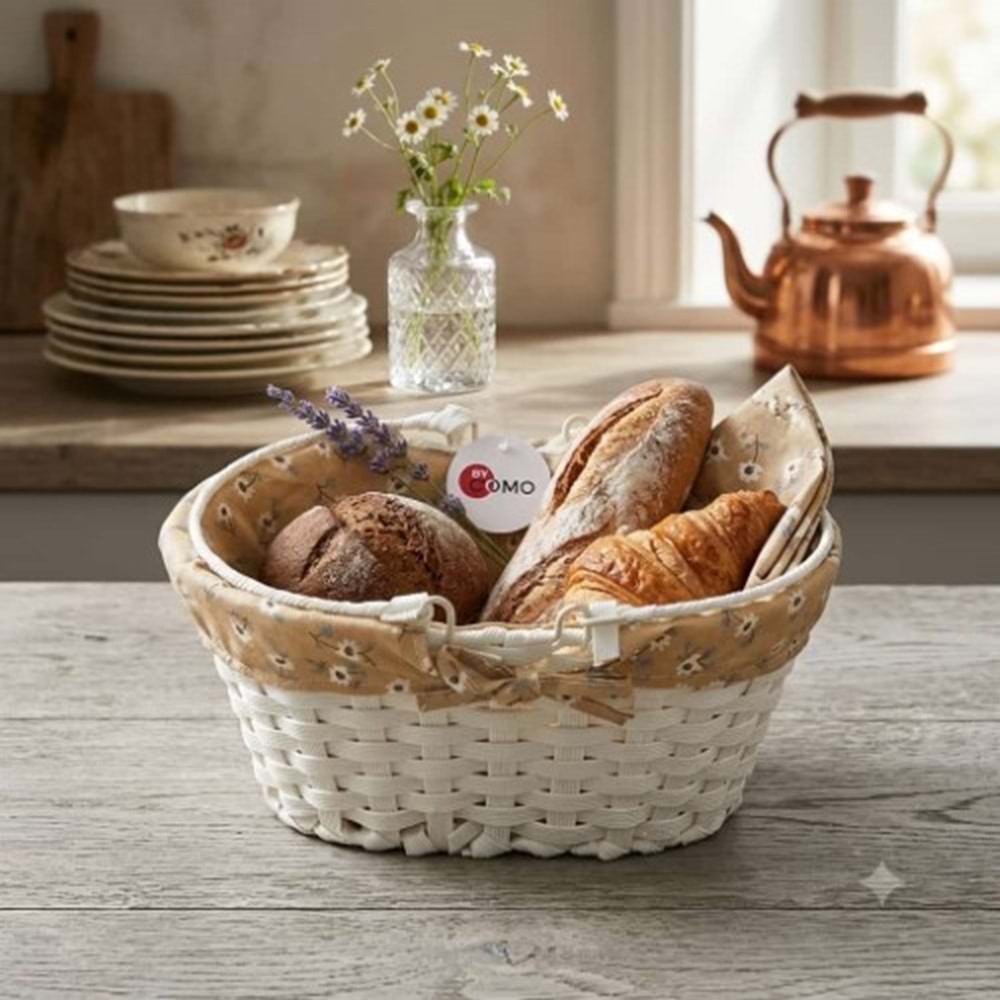 KAYAER OVAL DANTEL KUMAŞLI KULPLU SEPET