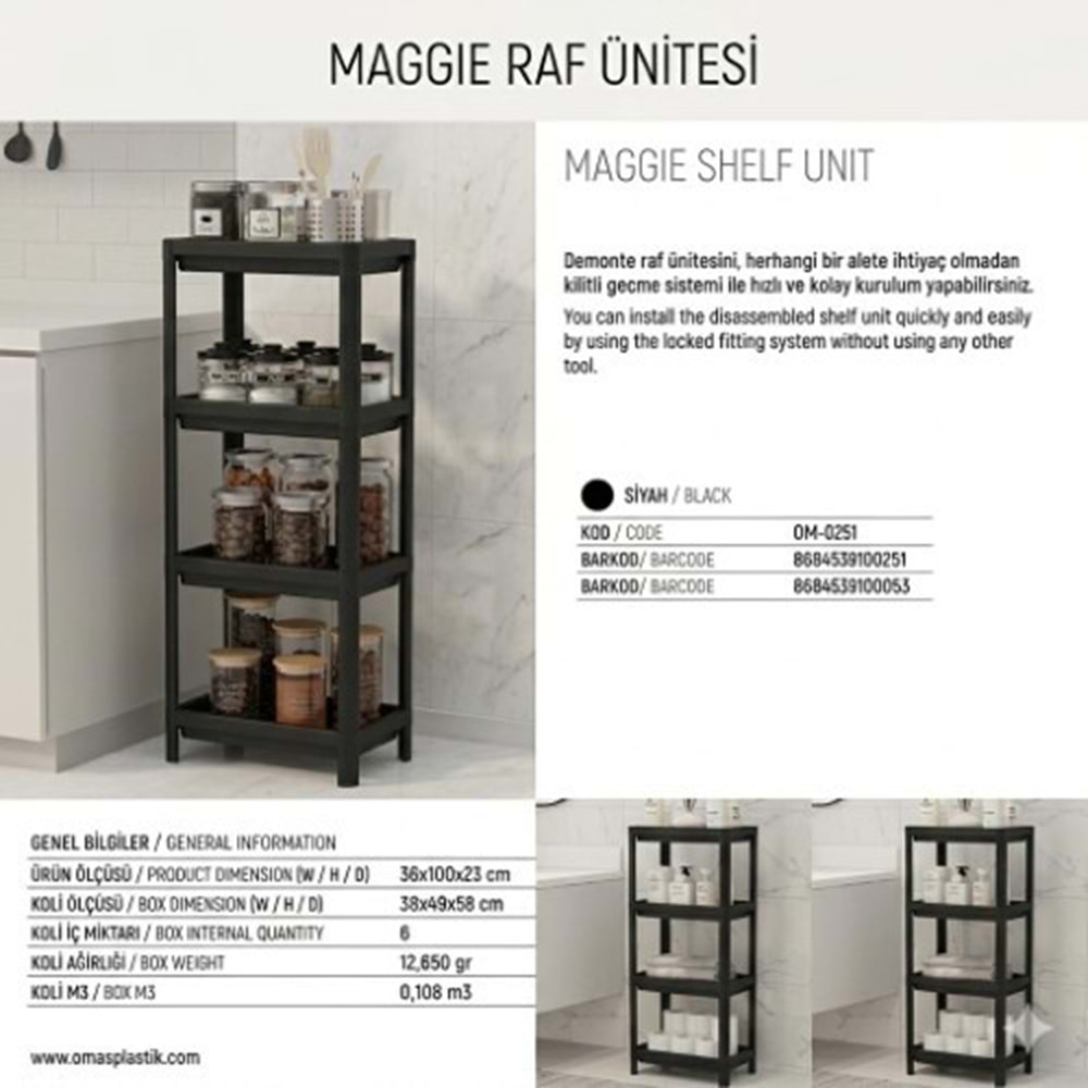 OMAŞ MAGGİE 4 KATLI RAF SİYAH *6