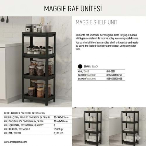 OMAŞ MAGGİE 4 KATLI RAF SİYAH *6