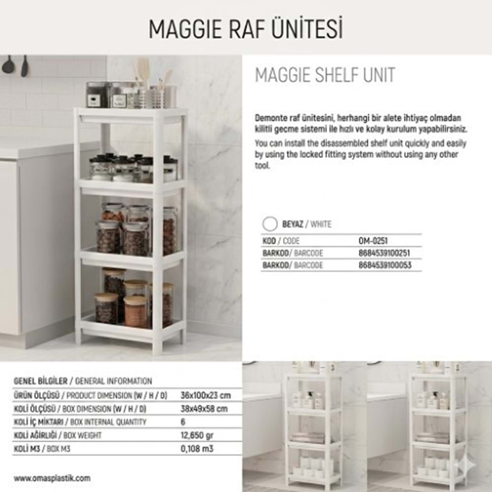OMAŞ MAGGIE RAF ÜNİTESİ 4 LÜ BEYAZ *6