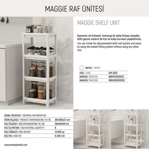 OMAŞ MAGGIE RAF ÜNİTESİ 4 LÜ BEYAZ *6
