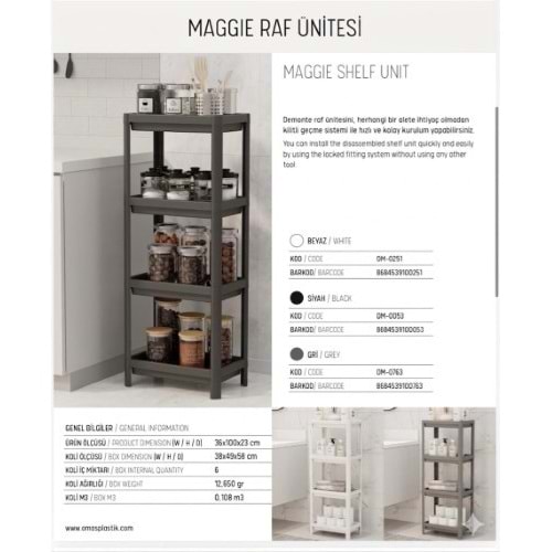OMAŞ MAGGİE 4 KATLI RAF GRİ *6